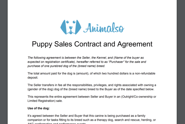 Animalso Puppy Sales Contract and Agreement